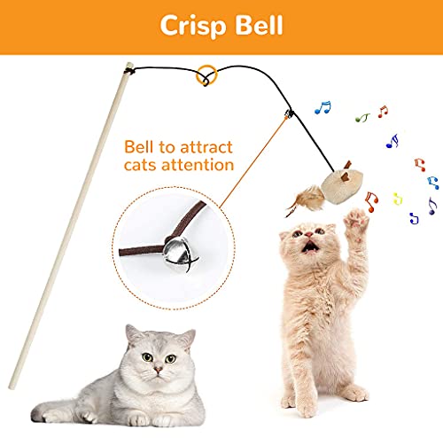 Qpets® Premium Cat Toy Interactive Toys Set of 5 Teaser Wand Pet Activity Fishing Rod with Mouse Natural Feathers for Kittens to Play Games 3PCS Qpets® Premium Cat Toy Interactive Toys Set of 5 Teaser Wand Pet Activity Fishing Rod with Mouse Natural Feathers for Kittens to Play Games 3PCS